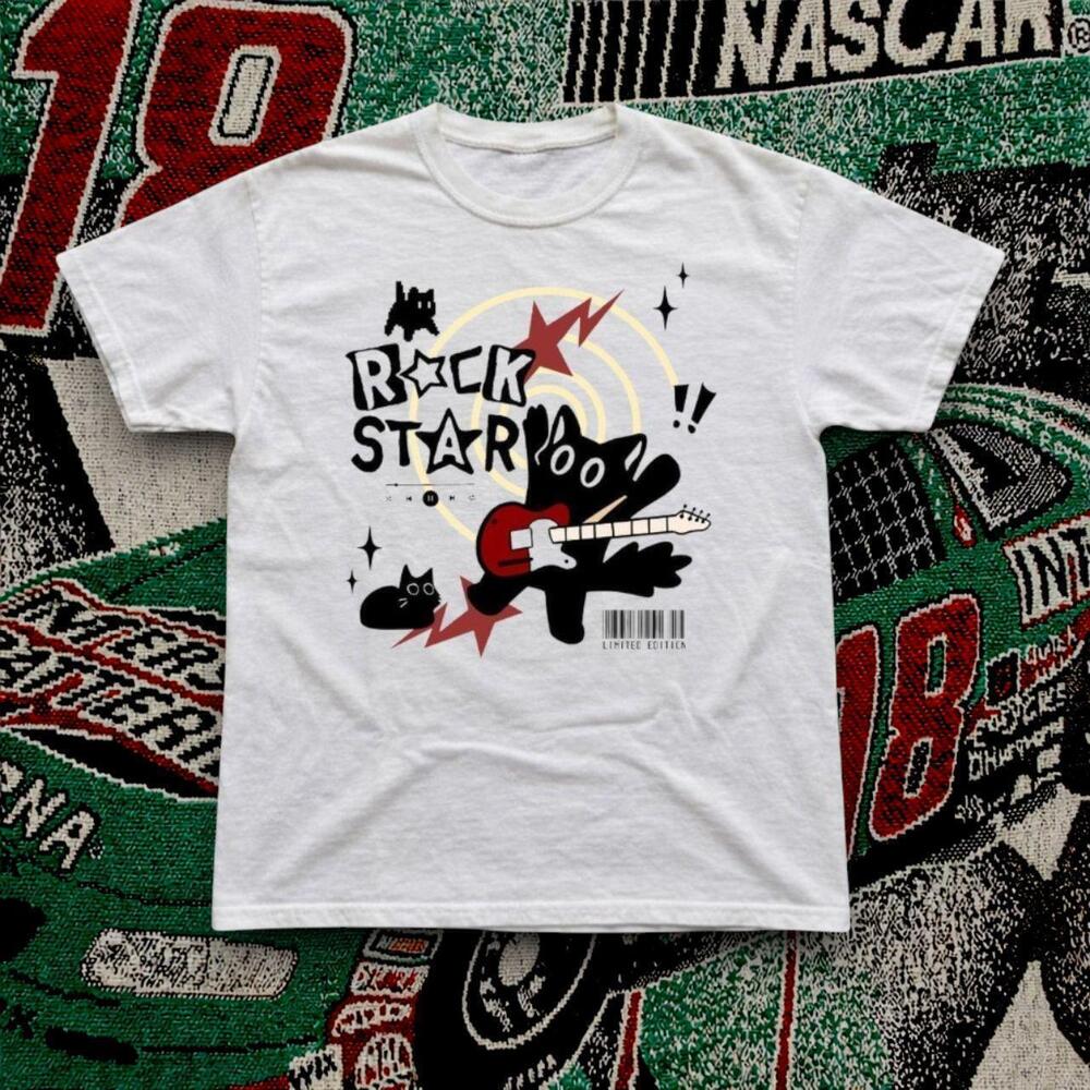 Rock Star Guitar Graphic Tee White Unisex Shirt